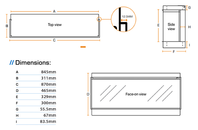 New Forest 870 Electric Fire Dimensions