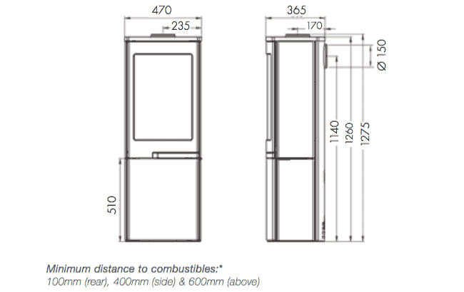 Nordpeis Duo 5 Wood Stove Sizes