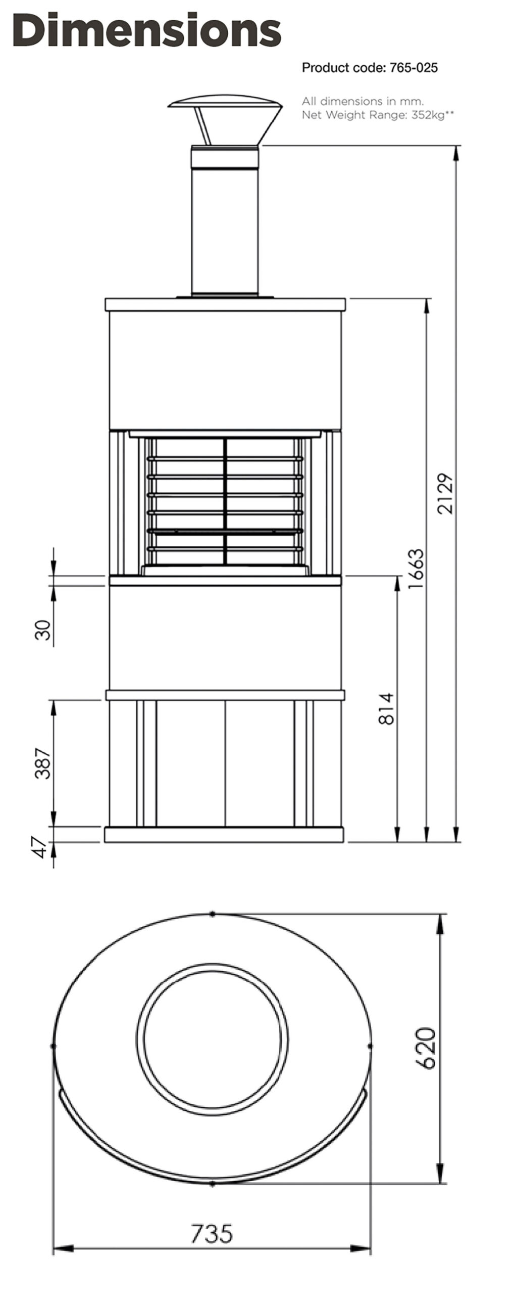 Nordpeis Roma BBQ Dimensions