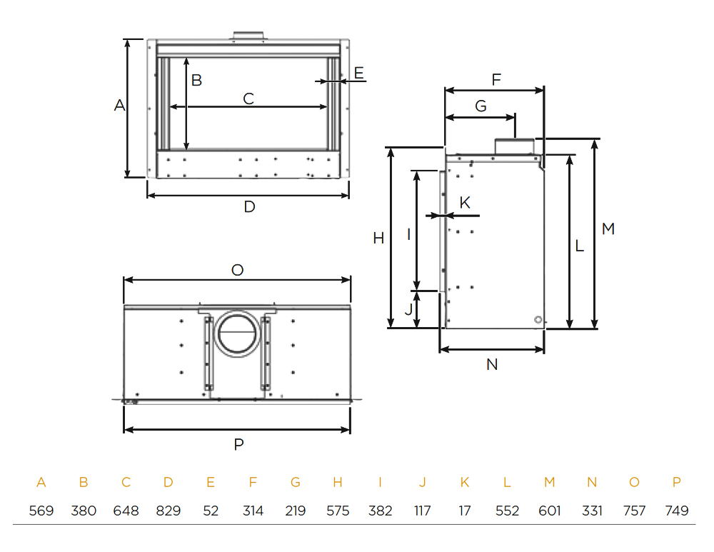 Oynx Avanti 65 Conventional Flue Gas Fire Dimensions