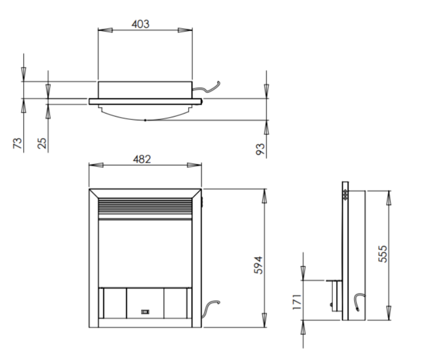 Opulus 16" Electric Fire Dimensions