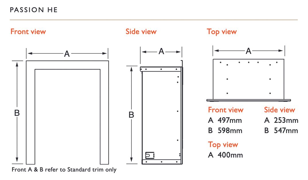 The Collection by Michael Miller Passion HE Gas Fire Dimensions