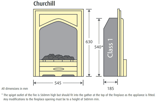 Pureglow Churchill Gas Fire Dimensions