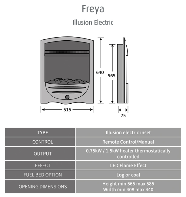 Pureglow Freya Electric Fire Dimensions