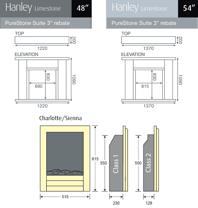 Pureglow Drayton Limestone Fireplace Dimensions