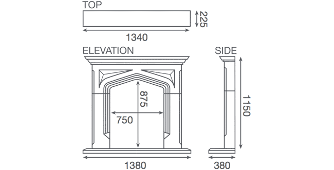 Pureglow Harvington Fireplace Dimensions