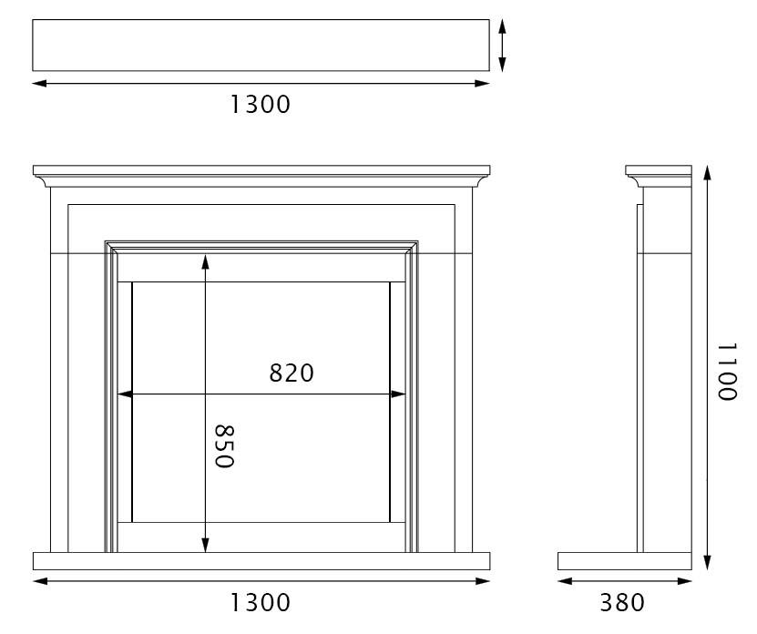 Pureglow Thurlestone with Chelsea 750VS Fireplace Sizes