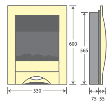 Pureglow Zara Electric Fire Dimensions