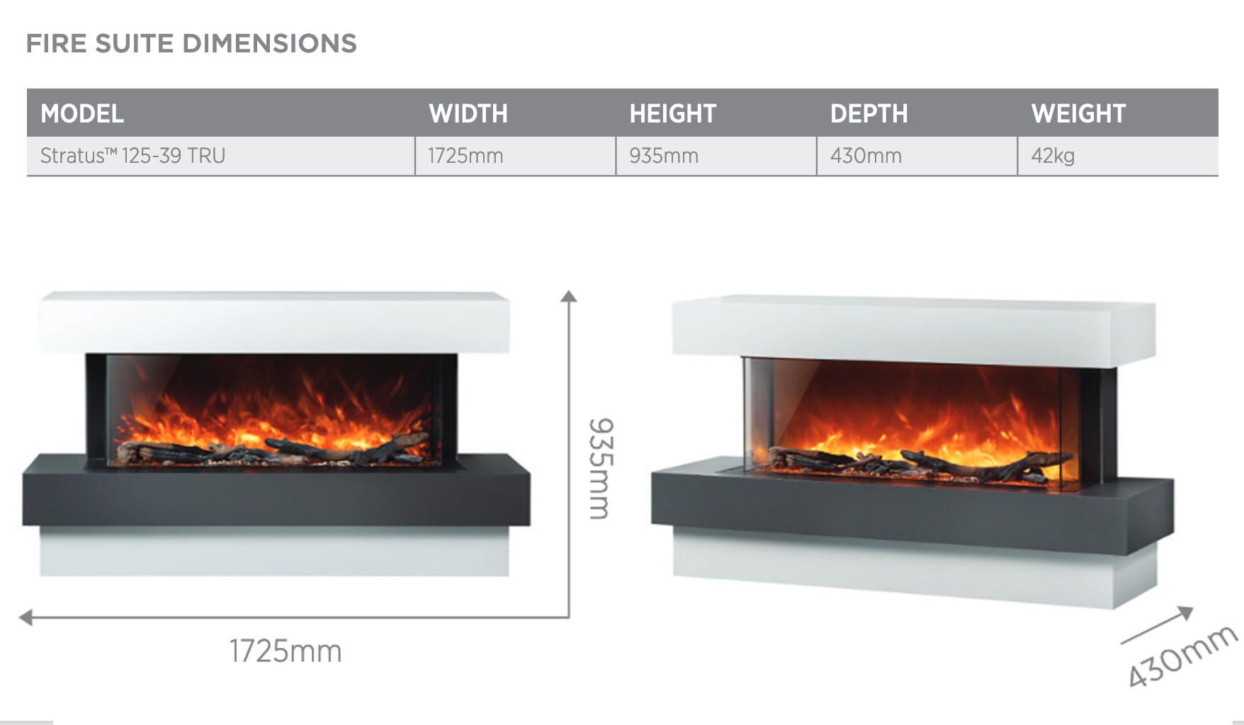 Rayburn Stratus 125 Tru View Suite Dimensions