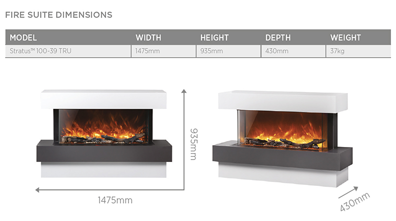 AGA Rayburn Stratus Tru View 100 Fireplace Suite Sizes