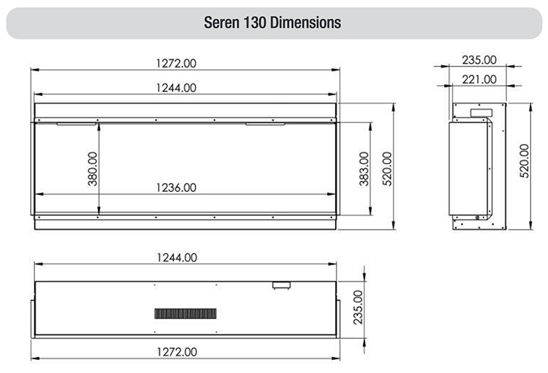 ACR Seren 130 Electric Fire SIzes