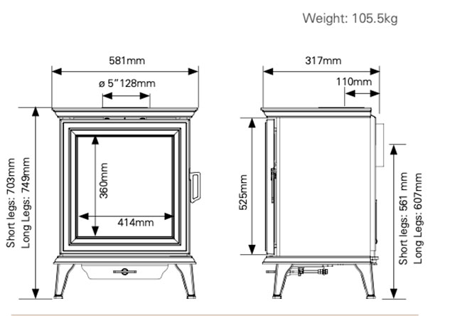 Stovax Sheraton 5 Wide Stove Dimensions