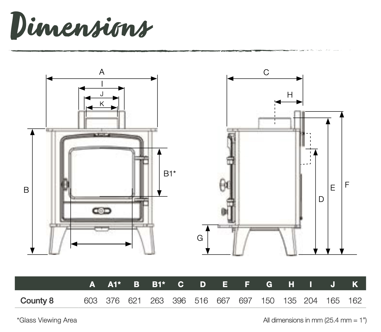 Stovax County 8 Stove Dimensions