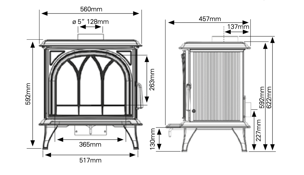 Stovax Huntingdon 30 Eco Stove Dimensions