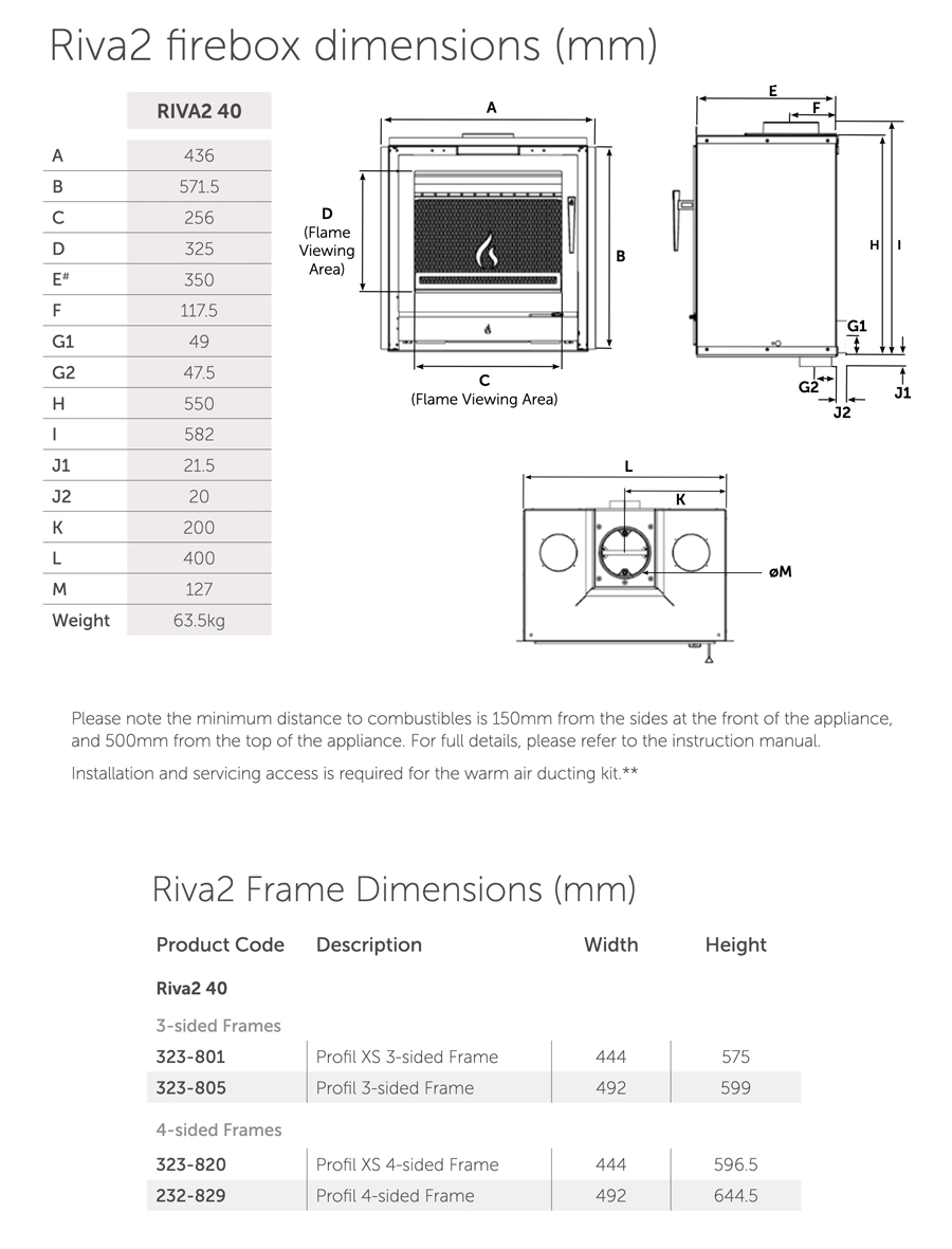 Stovax Riva2 40 Cassette Fire Dimensions