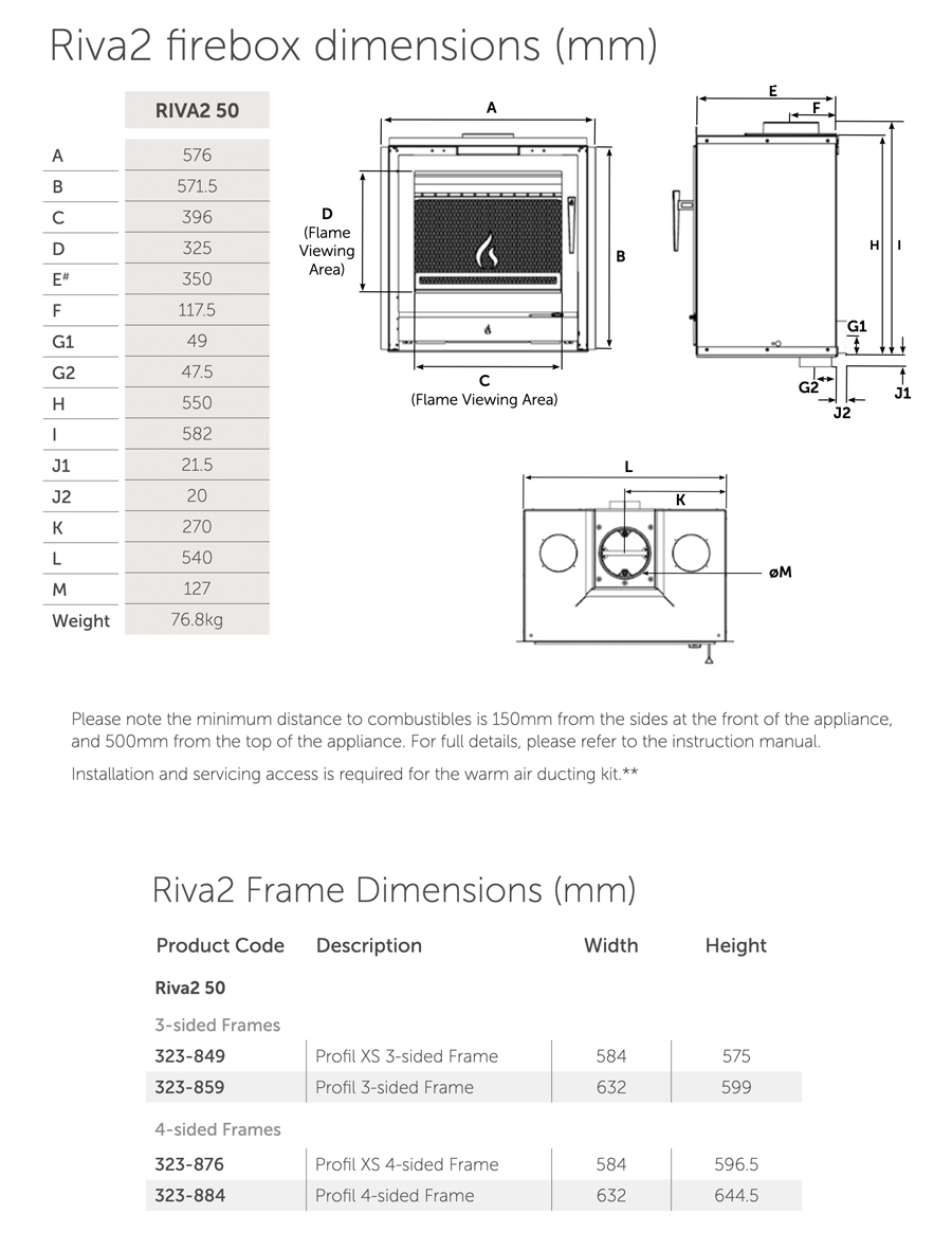 Stovax Riva2 50 Fire SIZES