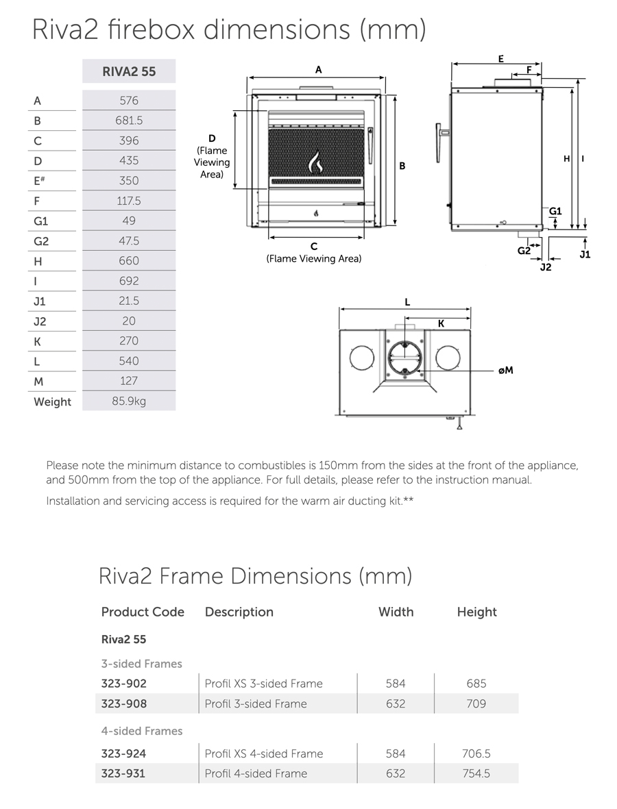 Stovax Riva2 55 Dimensions