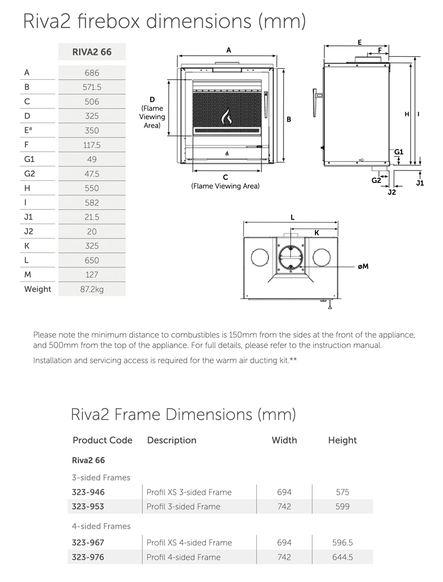 Stovax Riva2 66 Wood Fire Sizes