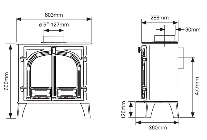 Stovax Stockton 5 Wide Stove Dimensions