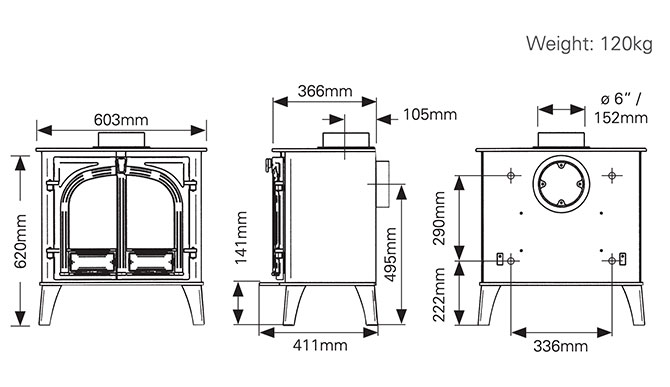 Stovax Stockton 8 Eco Stove Dimensions