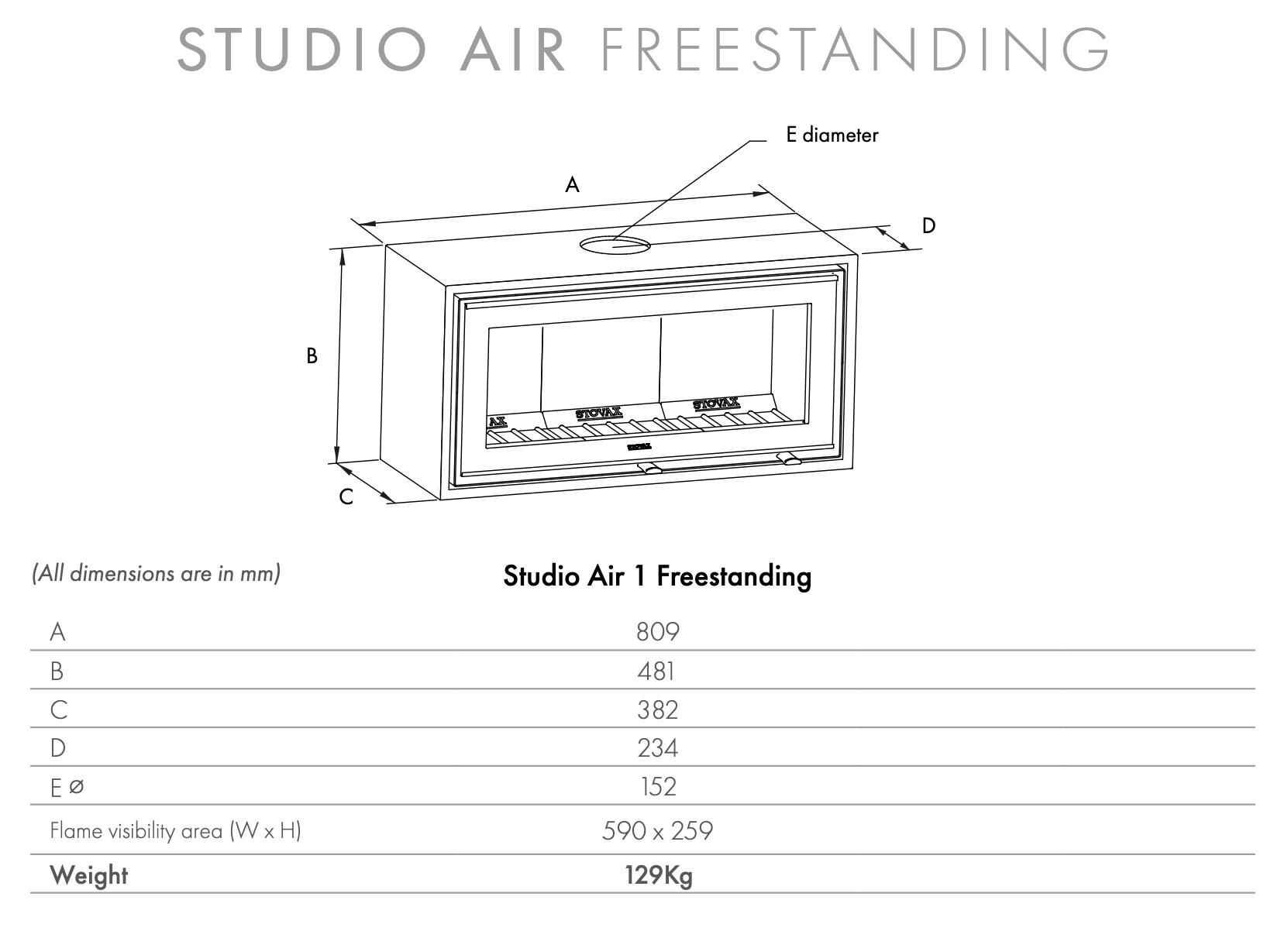 Stovax Studio 1 Air Freestanding Dimensions