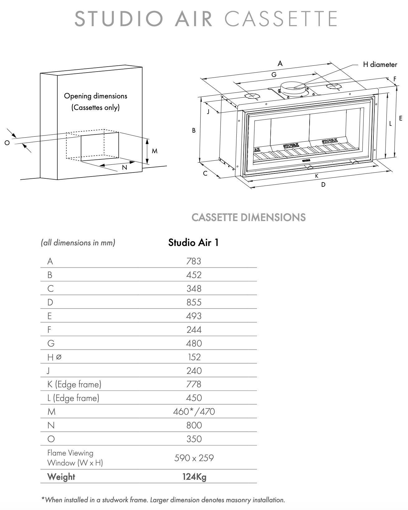 Stovax Studio 1 Air Inset Cassette Fire Dimensions