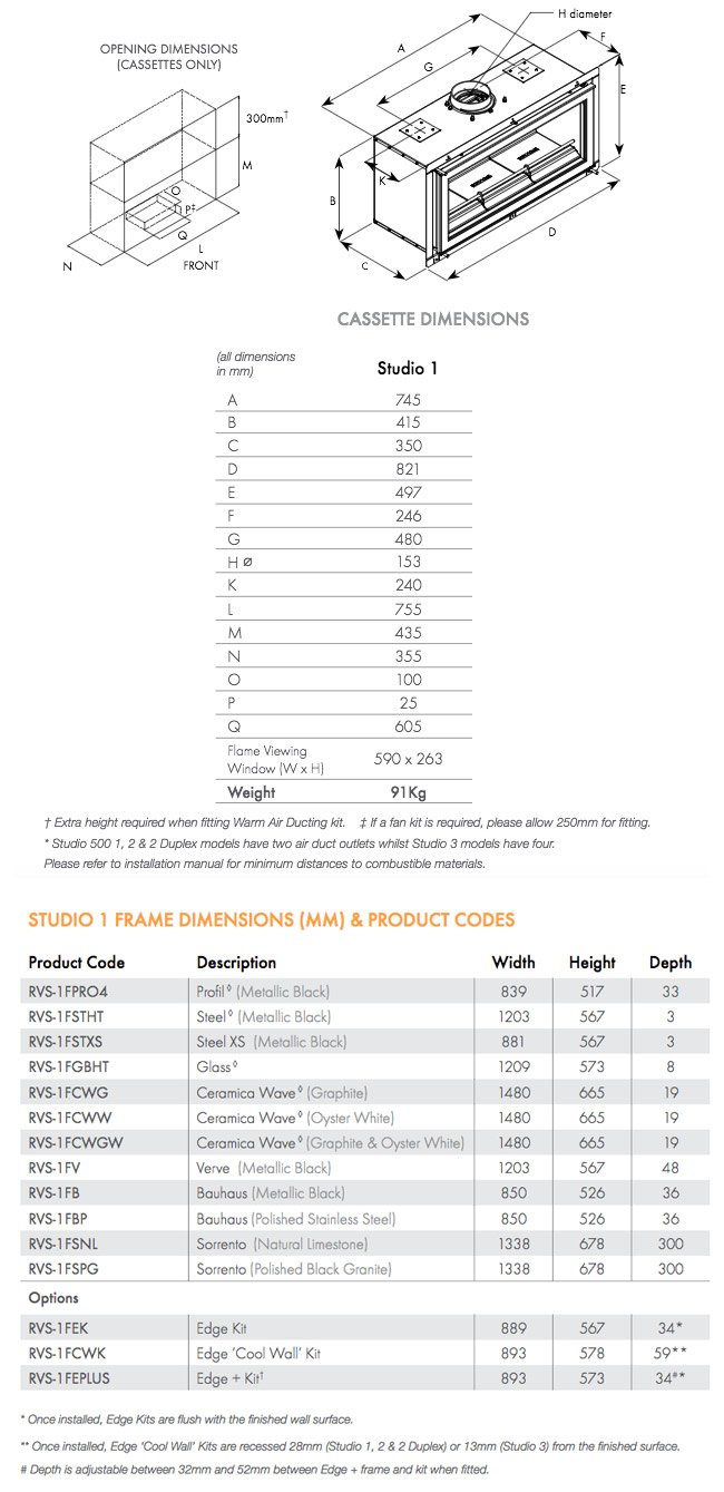 Stovax Riva Studio 1 Woodburning Fire Dimensions