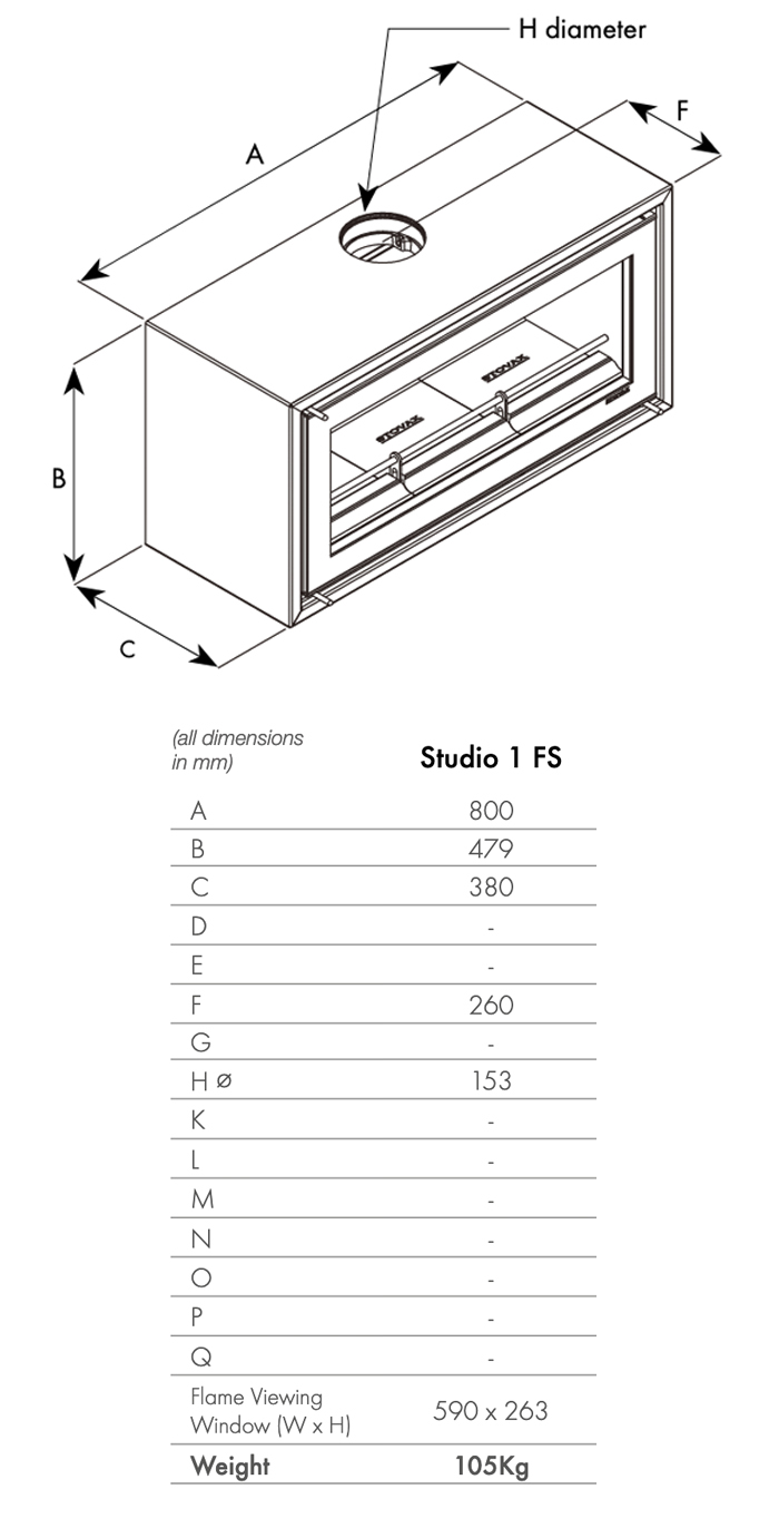 Stovax Riva Studio 1 Freestanding Dimensions