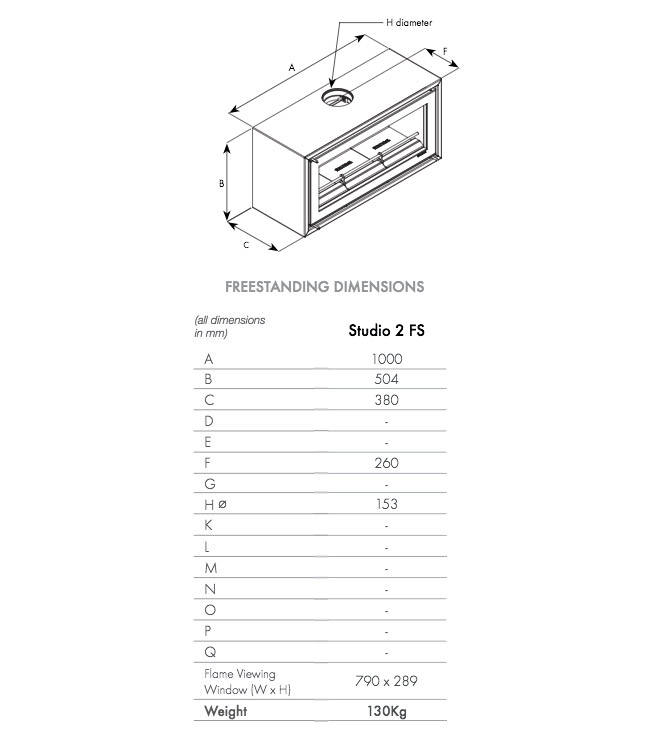 Stovax Riva Studio 2 Freestanding Dimensions