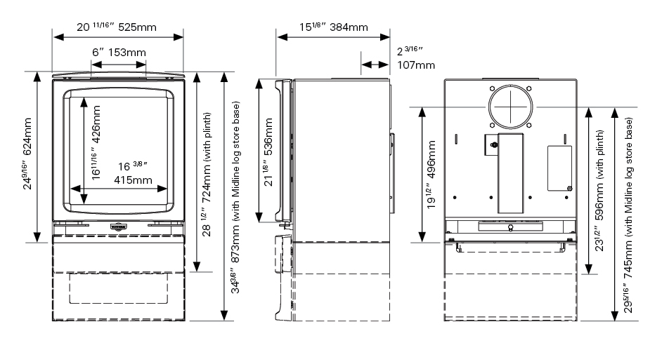 Stovax Vogue Medium Stove Sizes