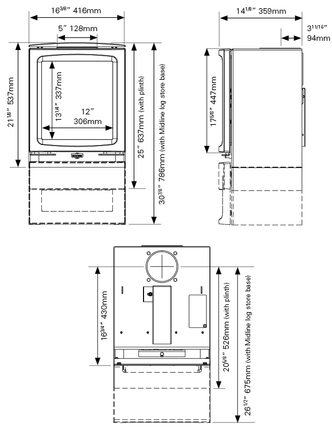 Stovax Vogue Midi Woodburning Stove Dimensions