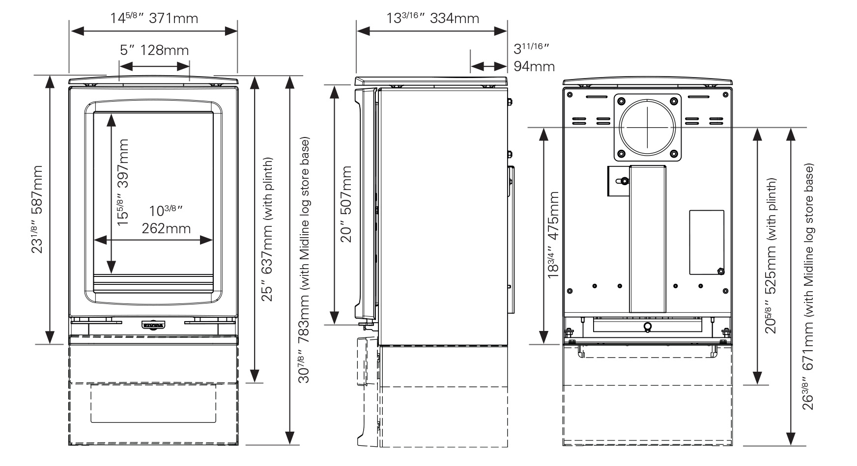 Stovax Vogue Small T Stove Dimensions