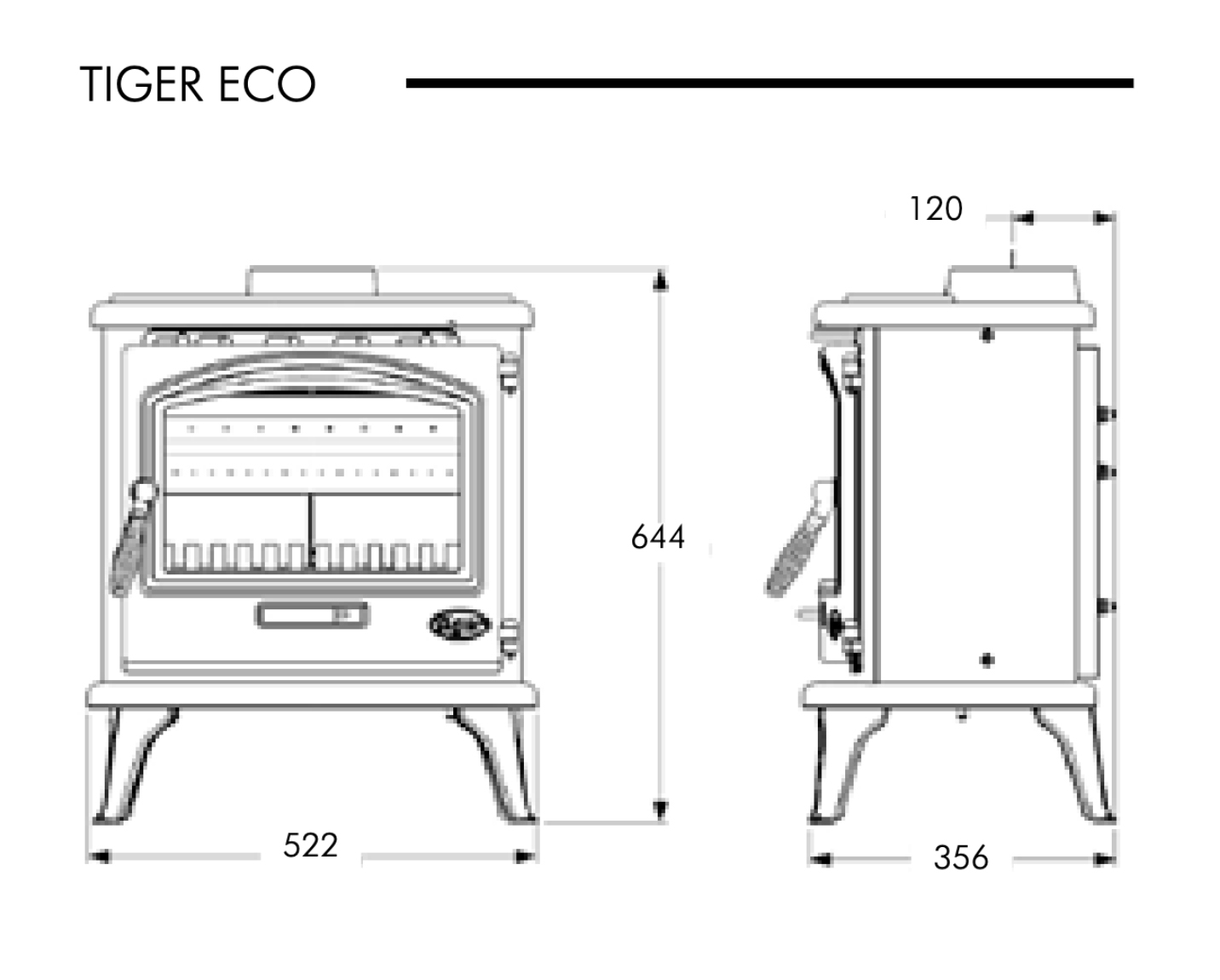 Tiger Eco Multi-Fuel Stove Dimensions