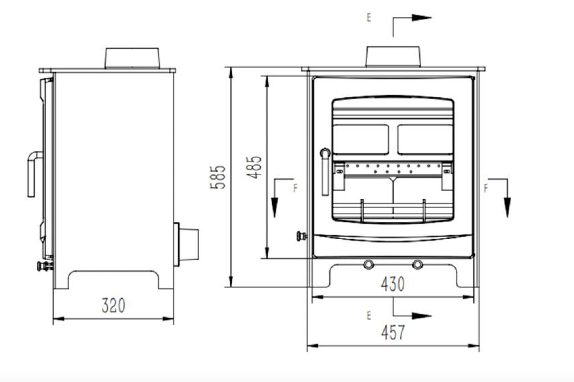 Woodford Stoves Turing 5X Dimensions