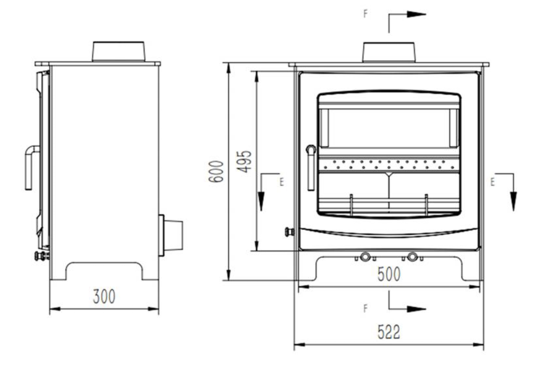 Woodford Stoves Turing 5X Dimensions