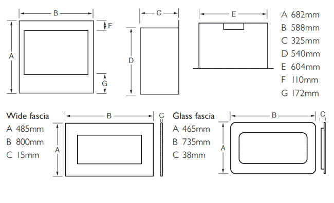 Kinder Atina HE Gas Fire Dimensions