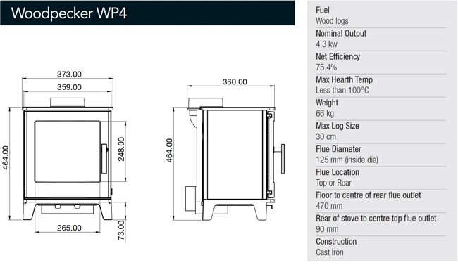 Woodpecker WP4 Stove Dimensions