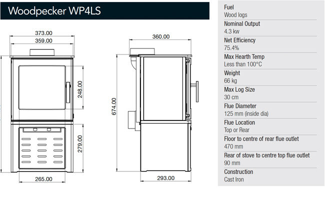 Woodpecker WP4LS Stove Sizes