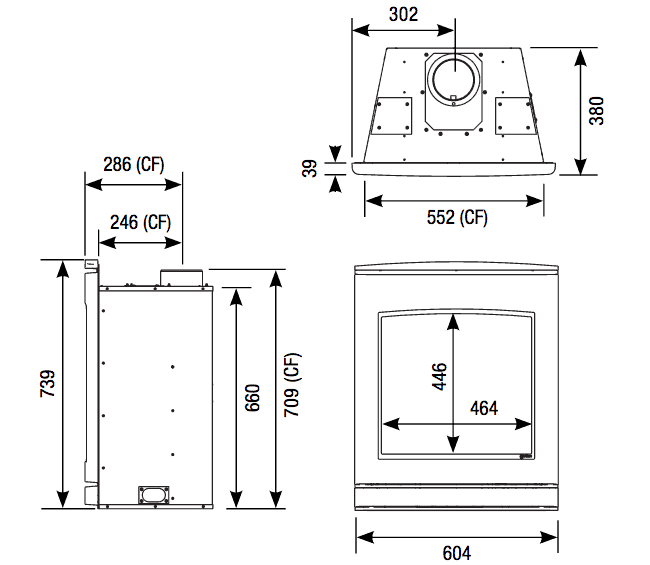 Yeoman CL 530 Conventional Flue Gas Fire Sizes