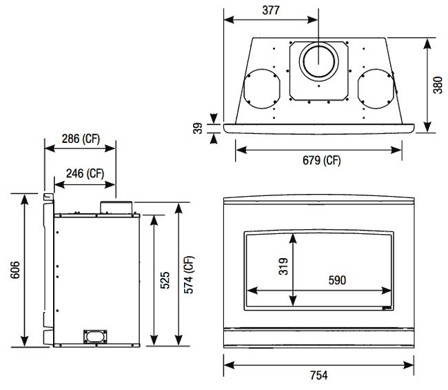Yeoman CL 670 Conventional Flue Gas Fire Dimensions