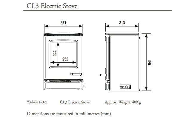 Yeoman CL3 Electric Stove Dimensions