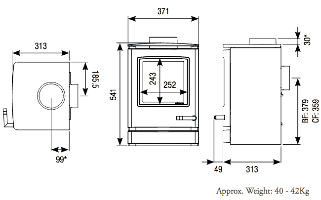 Yeoman CL3 Gas Stove Dimensions