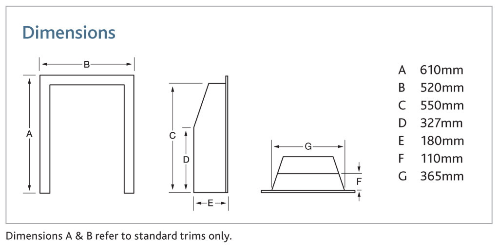 Kinder Camber HE Gas Fire Dimensions