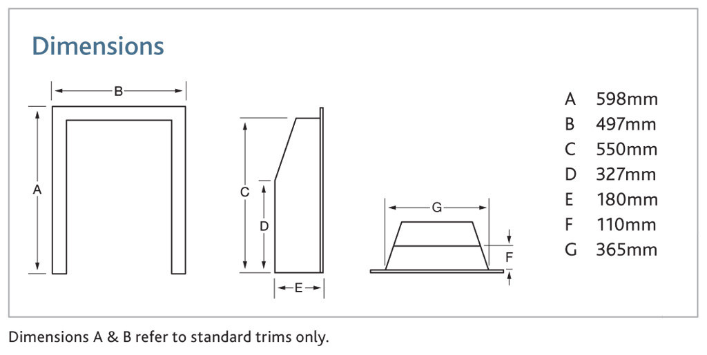 Kinder Kalahari HE Gas Fire Dimensions