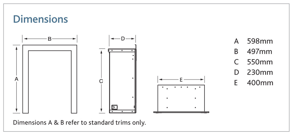 Kinder Oasis HE Gas Fire Dimensions