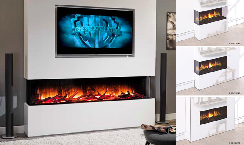 3 sided electric fire media wall