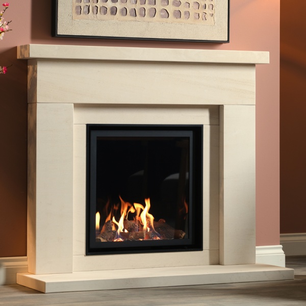 Adore 600 HE Gas Fire with Amber Limestone Fireplace Suite