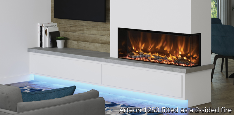 Arteon electric fire fitted as a 2 -sided feature