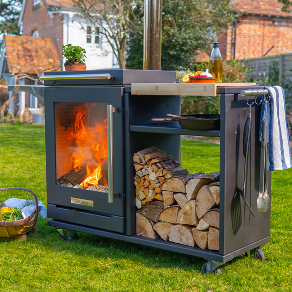 BBQube Log Store Outdoor Wood Burning Grill Heater Flames