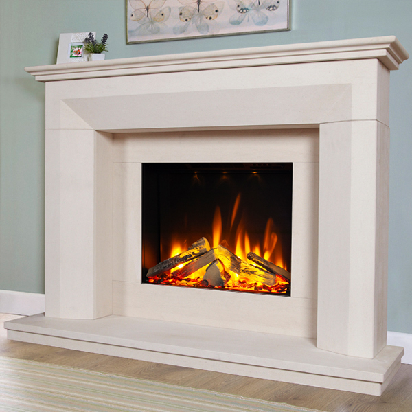 Celsi Ultiflame VR Angelo S Limestone Electric Fireplace Suite